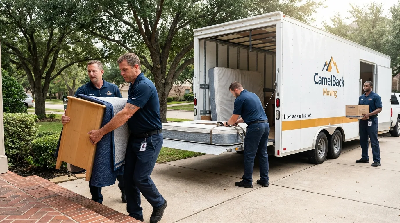 Crew loading residential truck for cross-state move from Sausalito, CA